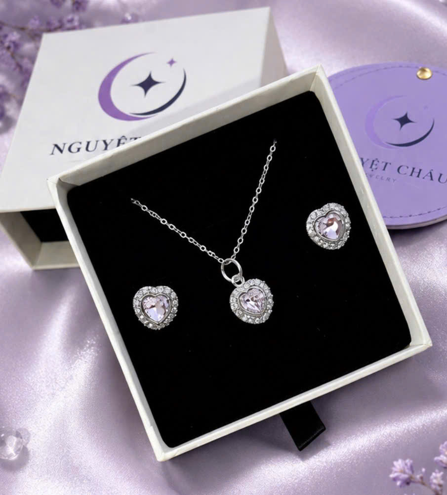 Combo dây chuyền bông tai Love Heart S925
